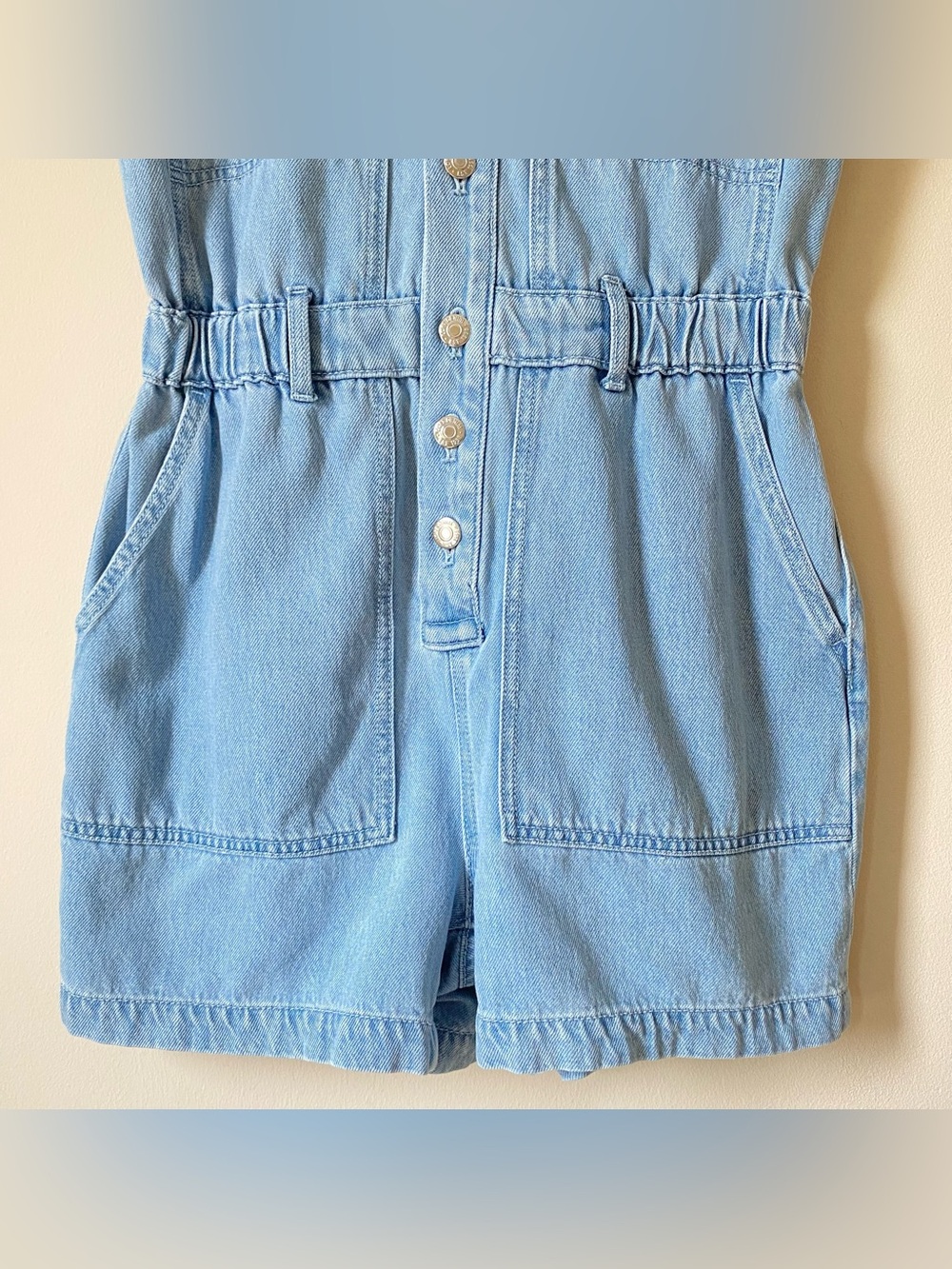 LOFT Light Wash Denim Utility Romper Size 6 Soft Lyocell Western Cowgirl - Picture 8 of 13